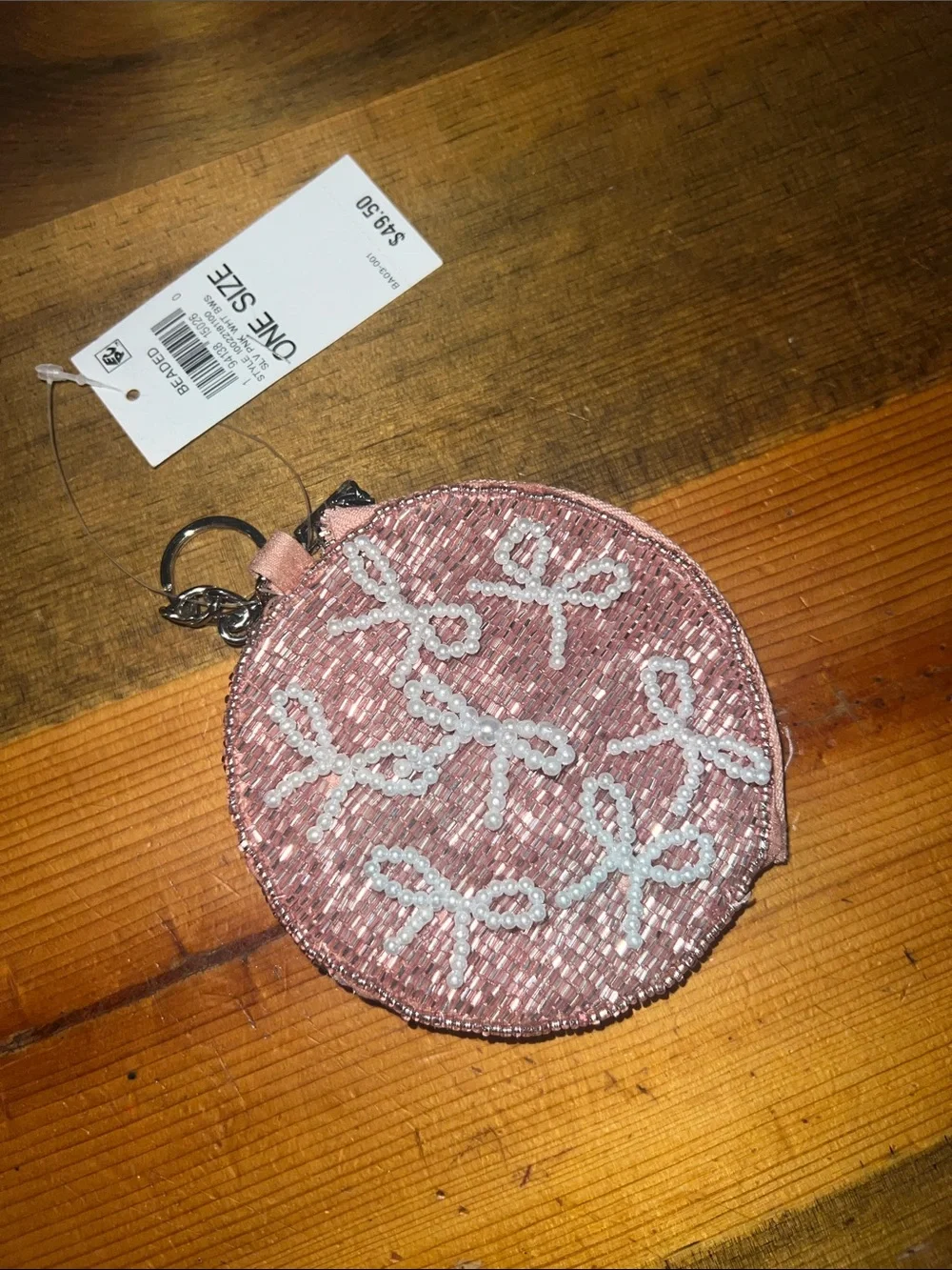 On 34th Coin Purse Pink Sequin Bow Coin Pouch Keychain - Picture 2 of 7